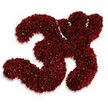 A tactile, jewel-toned depiction of the number thirty-three (33), composed not of petals but of innumerable tiny, dark red granules that catch the light like sugar, edible sprinkles or fine craft glitter. From a short distance the two curving threes read as solid forms, but close up the texture becomes richly granular: irregular facets and tiny highlights create a shimmering, slightly rough surface that suggests both confectionery decoration and careful artistic assembly. The deep maroon and burgundy tones dominate, punctuated by the occasional glint of a pale green fleck that acts like a fresh pistil or a reflective seed, lifting the warmth of the reds into a more organic palette. Set against a stark, immaculate white background, the numerals sit with a soft, diffused gray shadow beneath each curve, giving an impression of gentle elevation as if the numbers hover above a clean tabletop in a studio near Oxford's Covered Market. The lighting is even and cool, making the tiny particles' shine subtle rather than garish, and the overall mood balances festive precision with handcrafted detail-ideal for an anniversary cake motif, a celebratory data visual, or an editorial image about a 33-unit milestone. There is a faint suggestion of sweetness or craft glue rather than floral scent; the image reads as both playful and exacting. A local florist or cake artist in Jericho or on High Street might describe it as an artisan numerary, a decorative count that feels celebratory, tactile and delightfully meticulous while holding to a refined, Oxford studio aesthetic.