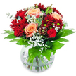 This radiant bouquet, crafted by an experienced Oxford florist and nestled in a clear round glass vase, exudes warmth and romance from the moment it is seen. Clusters of deep crimson chrysanthemums and glowing red roses swarm around buttery apricot blooms, their petals unfurling in a sumptuous spiral reminiscent of rose gardens in Headington at sunrise. Billows of white gypsophila drift through the arrangement, softening the rich reds with touches of cloud-like delicacy, while broad green leaves frame the whole with a lively, grounding freshness that might call to mind a stroll by the Botanical Gardens. The visible stems, gleaming through cool water, suggest honesty and transparent care, reinforcing a sense of local craftsmanship. Perfume rises gently-sweet and fresh, blending petal and leaf in a way evocative of summer mornings near the Cherwell. Perfect for anniversaries, declarations of love on a rainy Oxford evening, or simply a beloved reminder that someone is cherished, this bouquet offers both visual beauty and emotional resonance. Each element is chosen with intention, placed with the expert touch of a florist attuned to both tradition and the unique rhythms of life in Oxford.